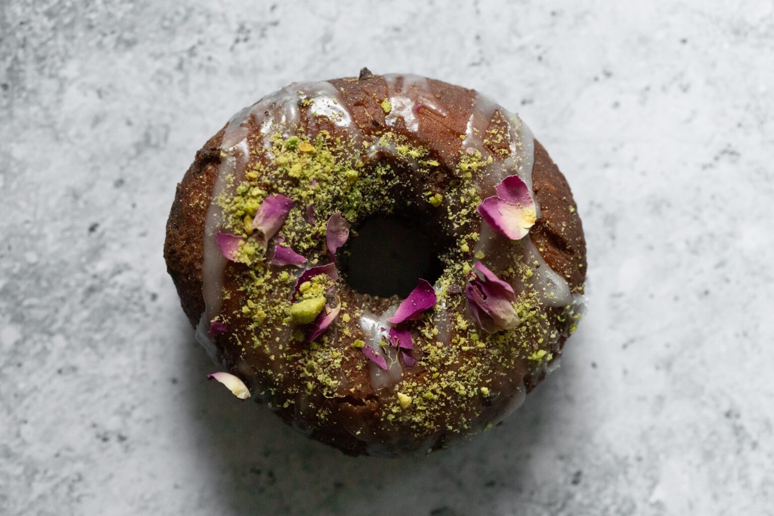 a persian love cake donut photographed from above