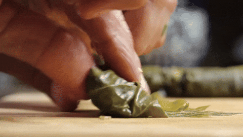 rolling grape leaves: rolling it up