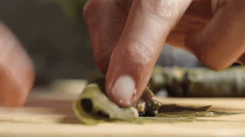 rolling grape leaves: folding up the sides
