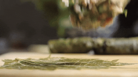 rolling grape leaves: adding the filling
