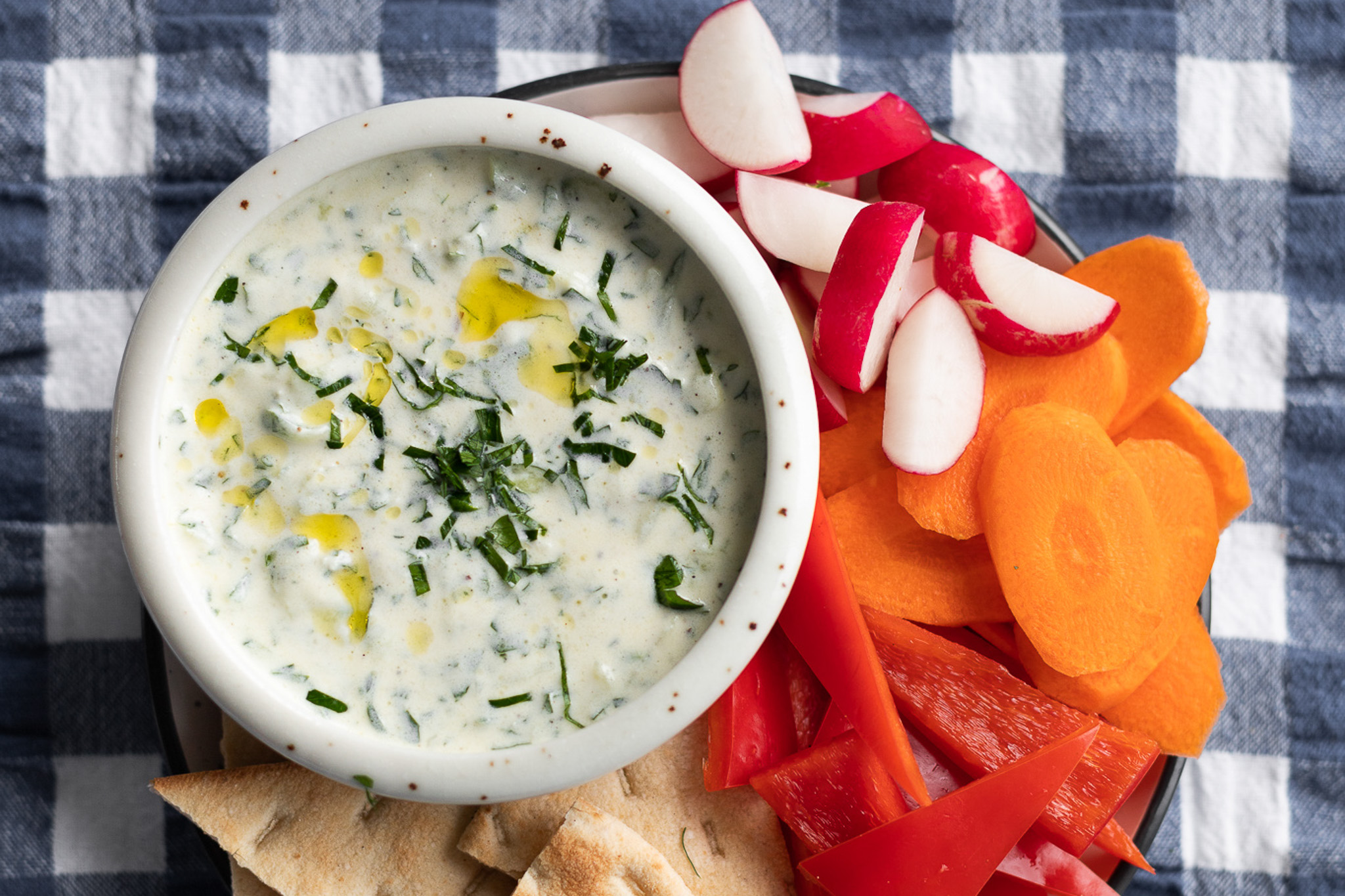 tzatziki with a crudité plate