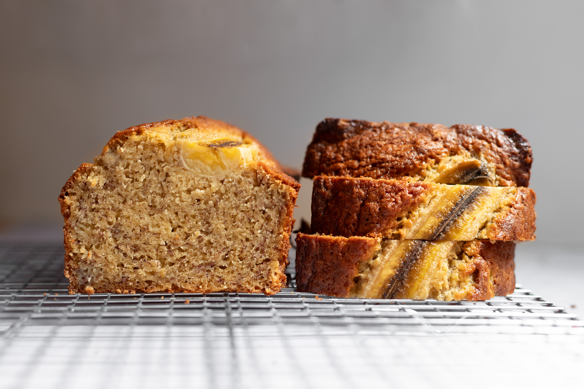 olive oil banana bread, sliced