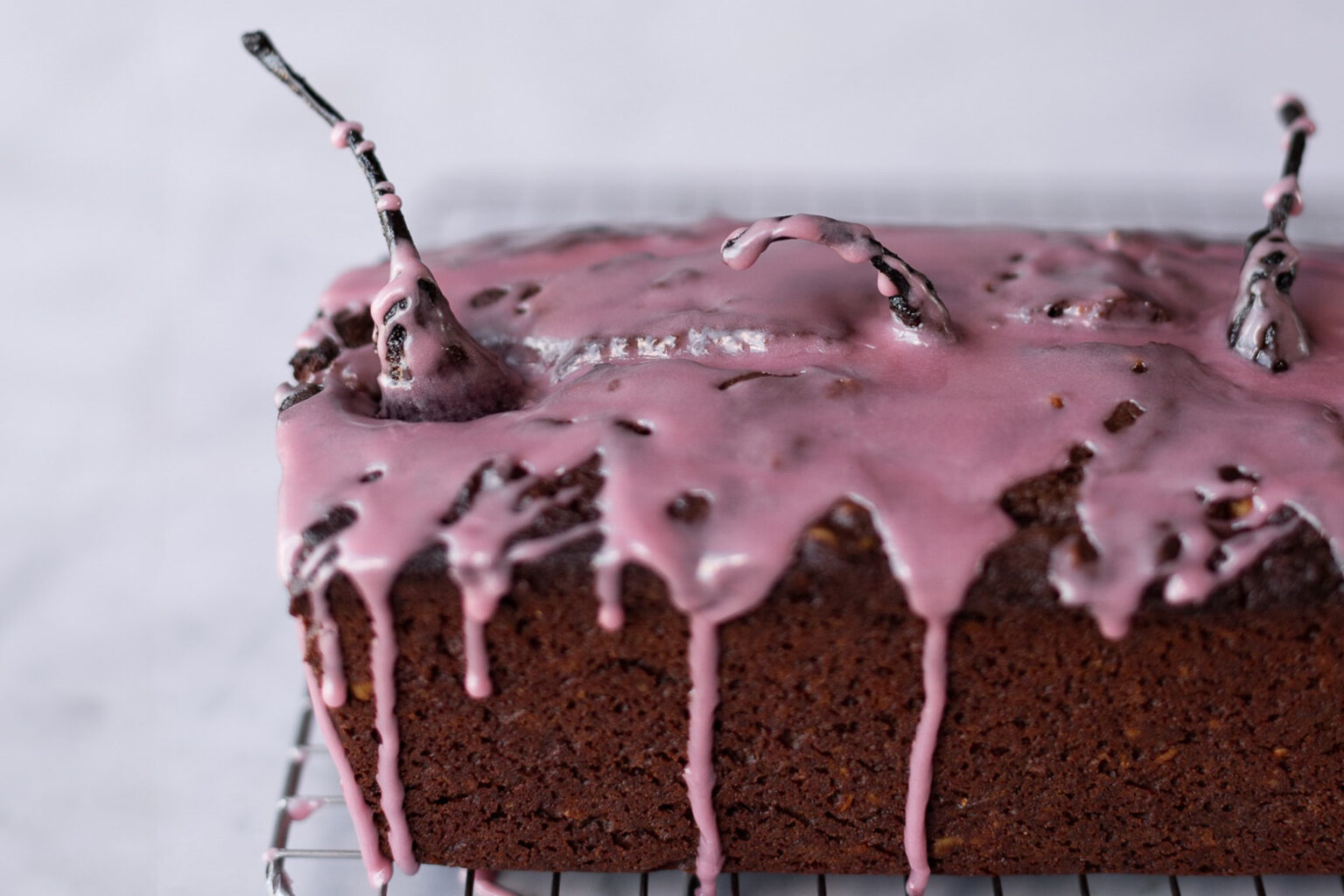 chocolate pear cake with poached pears