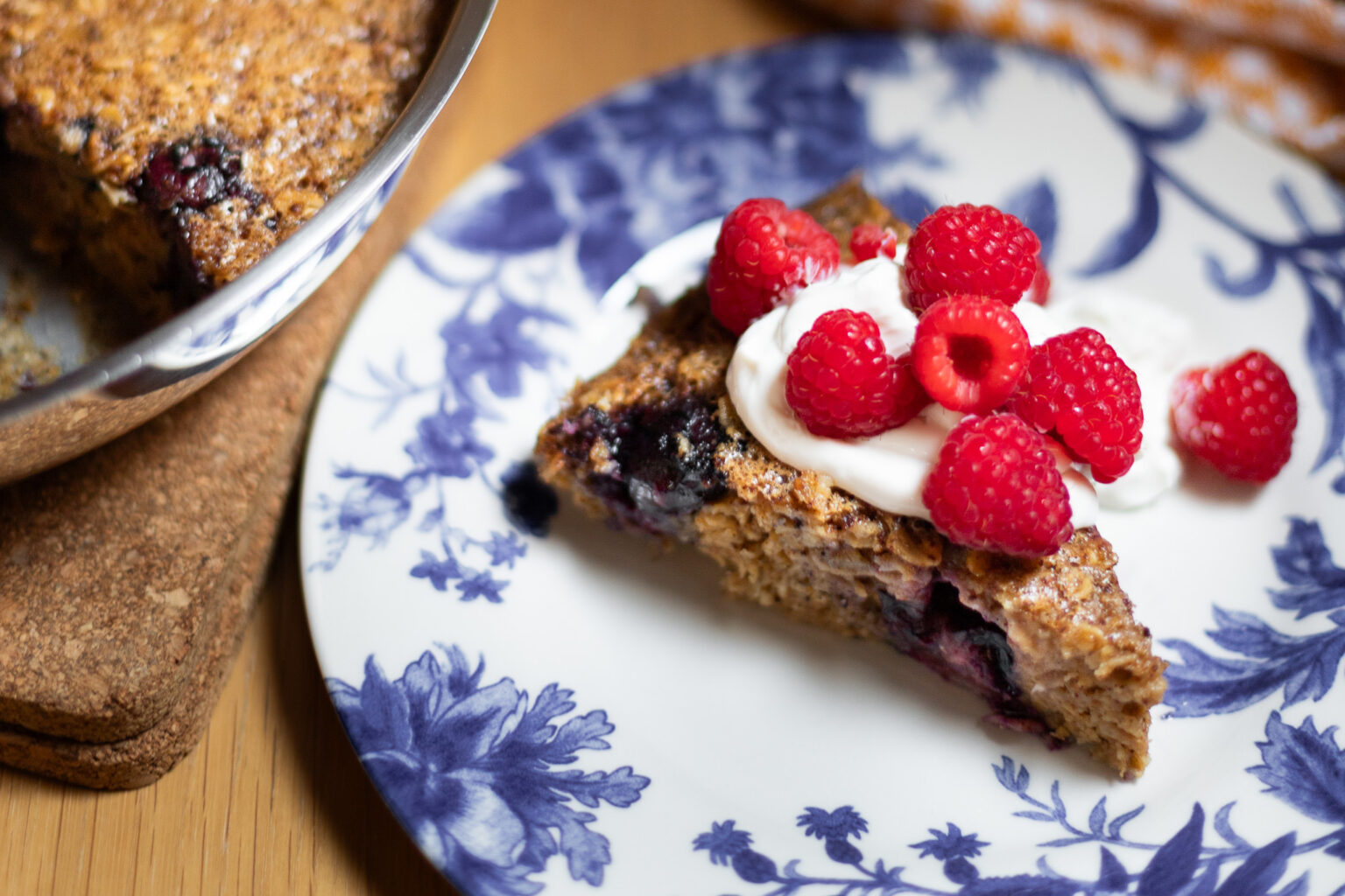 protein baked oatmeal with yogurt and berries