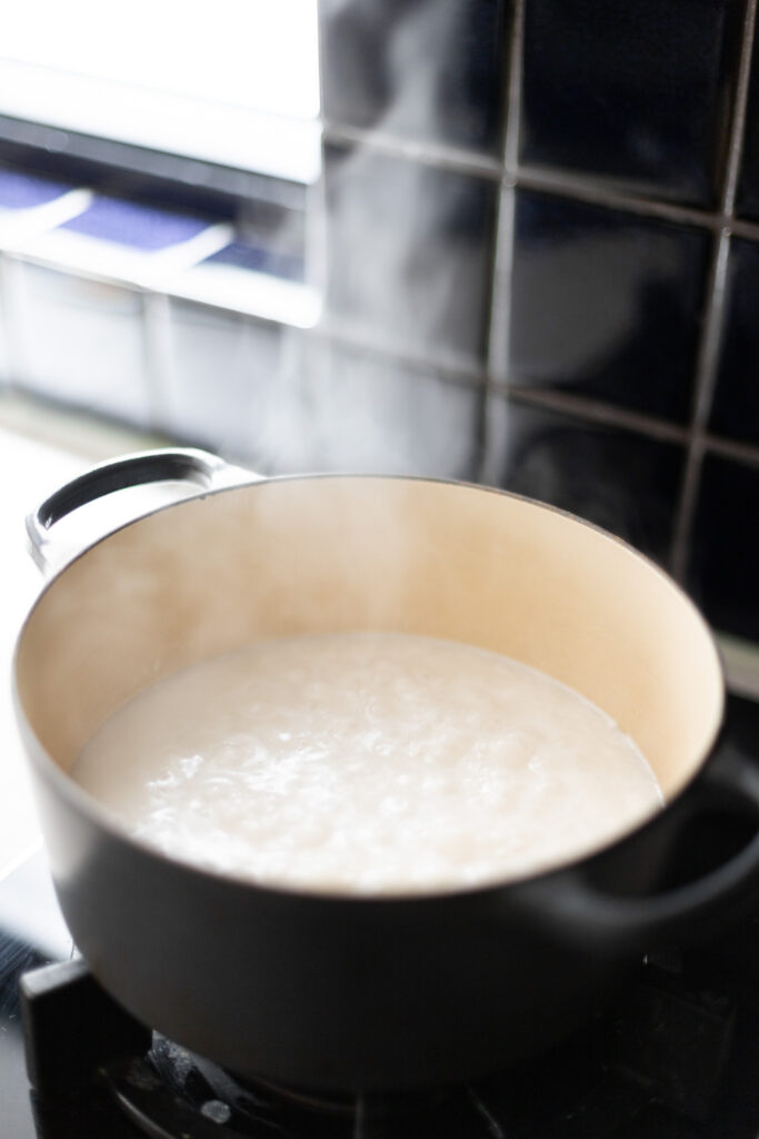 coconut rice pudding simmering on the stove